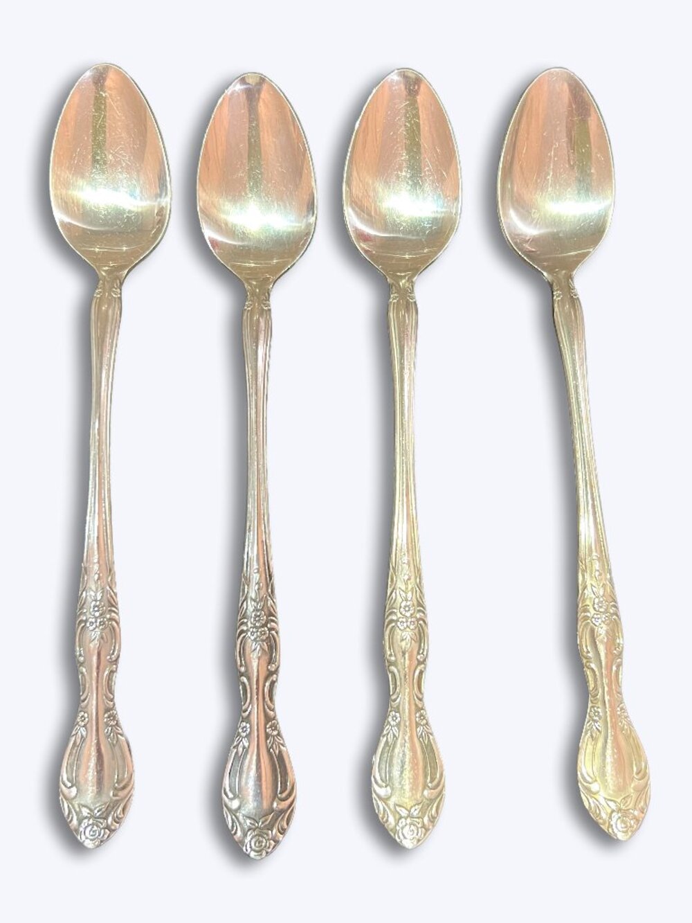 Reed Barton Rebacraft Candace Andrea Iced Tea Spoons Set 4 Rose 7.5" Japan Rose